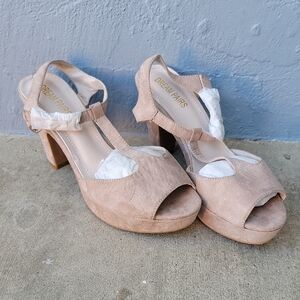 Dream Pairs Women's Beige Peep Toe Heels